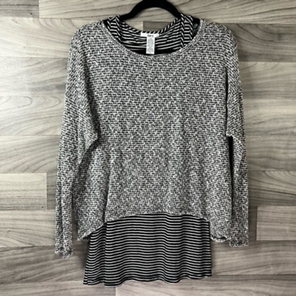Bar III‎ Womens Pullover Sweater Gray Stripe Long Sleeve Attached Undershirt S